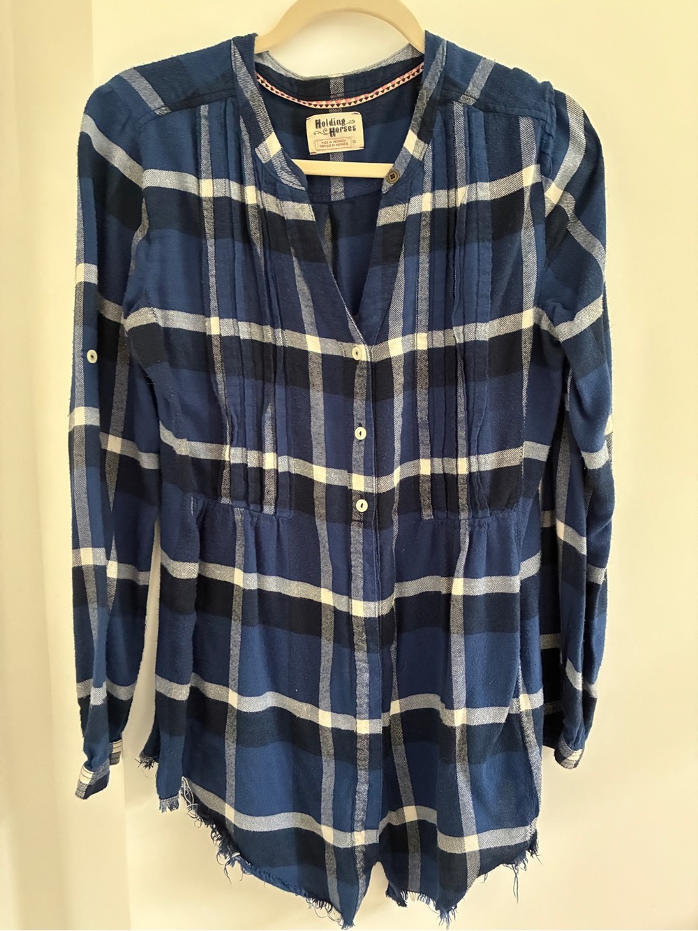 Anthropologie Blue Plaid Button-Front Women's Top